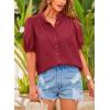 imagePRETTYGARDEN Womens Summer Button Down Shirts Short Lantern Sleeve V Neck Cotton Cute Dressy Casual Ladies Tops BlousesWine Red