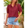 imagePRETTYGARDEN Womens Summer Button Down Shirts Short Lantern Sleeve V Neck Cotton Cute Dressy Casual Ladies Tops BlousesWine Red