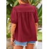 imagePRETTYGARDEN Womens Summer Button Down Shirts Short Lantern Sleeve V Neck Cotton Cute Dressy Casual Ladies Tops BlousesWine Red