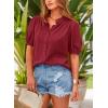 imagePRETTYGARDEN Womens Summer Button Down Shirts Short Lantern Sleeve V Neck Cotton Cute Dressy Casual Ladies Tops BlousesWine Red