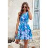imagePRETTYGARDEN Womens Summer Tie One Shoulder Boho Floral Dress Elastic Waist Tiered Ruffle A Line Flowy Mini DressesPrint Blue