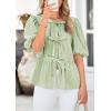 imagePRETTYGARDEN Womens Tie Front Striped Shirt 2025 Summer Trendy Fashion Cute Babydoll Tops Peplum Puffy Sleeve BlouseArmy Green