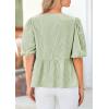 imagePRETTYGARDEN Womens Tie Front Striped Shirt 2025 Summer Trendy Fashion Cute Babydoll Tops Peplum Puffy Sleeve BlouseArmy Green