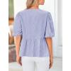 imagePRETTYGARDEN Womens Tie Front Striped Shirt 2025 Summer Trendy Fashion Cute Babydoll Tops Peplum Puffy Sleeve BlouseBlue