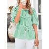 imagePRETTYGARDEN Womens Tie Front Striped Shirt 2025 Summer Trendy Fashion Cute Babydoll Tops Peplum Puffy Sleeve BlouseGreen