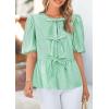imagePRETTYGARDEN Womens Tie Front Striped Shirt 2025 Summer Trendy Fashion Cute Babydoll Tops Peplum Puffy Sleeve BlouseGreen