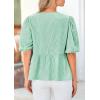 imagePRETTYGARDEN Womens Tie Front Striped Shirt 2025 Summer Trendy Fashion Cute Babydoll Tops Peplum Puffy Sleeve BlouseGreen