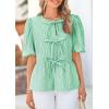 imagePRETTYGARDEN Womens Tie Front Striped Shirt 2025 Summer Trendy Fashion Cute Babydoll Tops Peplum Puffy Sleeve BlouseGreen