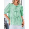 imagePRETTYGARDEN Womens Tie Front Striped Shirt 2025 Summer Trendy Fashion Cute Babydoll Tops Peplum Puffy Sleeve BlouseGreen