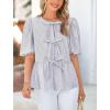 imagePRETTYGARDEN Womens Tie Front Striped Shirt 2025 Summer Trendy Fashion Cute Babydoll Tops Peplum Puffy Sleeve BlouseGrey Blue
