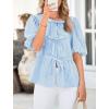 imagePRETTYGARDEN Womens Tie Front Striped Shirt 2025 Summer Trendy Fashion Cute Babydoll Tops Peplum Puffy Sleeve BlouseLight Blue