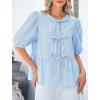 imagePRETTYGARDEN Womens Tie Front Striped Shirt 2025 Summer Trendy Fashion Cute Babydoll Tops Peplum Puffy Sleeve BlouseLight Blue
