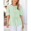 imagePRETTYGARDEN Womens Tie Front Striped Shirt 2025 Summer Trendy Fashion Cute Babydoll Tops Peplum Puffy Sleeve BlouseLight Green