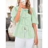 imagePRETTYGARDEN Womens Tie Front Striped Shirt 2025 Summer Trendy Fashion Cute Babydoll Tops Peplum Puffy Sleeve BlouseLight Green