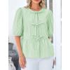 imagePRETTYGARDEN Womens Tie Front Striped Shirt 2025 Summer Trendy Fashion Cute Babydoll Tops Peplum Puffy Sleeve BlouseLight Green