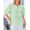 imagePRETTYGARDEN Womens Tie Front Striped Shirt 2025 Summer Trendy Fashion Cute Babydoll Tops Peplum Puffy Sleeve BlouseLight Green
