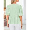 imagePRETTYGARDEN Womens Tie Front Striped Shirt 2025 Summer Trendy Fashion Cute Babydoll Tops Peplum Puffy Sleeve BlouseLight Green