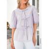 imagePRETTYGARDEN Womens Tie Front Striped Shirt 2025 Summer Trendy Fashion Cute Babydoll Tops Peplum Puffy Sleeve BlouseLight Purple