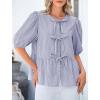 imagePRETTYGARDEN Womens Tie Front Striped Shirt 2025 Summer Trendy Fashion Cute Babydoll Tops Peplum Puffy Sleeve BlouseNavy