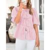 imagePRETTYGARDEN Womens Tie Front Striped Shirt 2025 Summer Trendy Fashion Cute Babydoll Tops Peplum Puffy Sleeve BlousePink