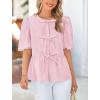 imagePRETTYGARDEN Womens Tie Front Striped Shirt 2025 Summer Trendy Fashion Cute Babydoll Tops Peplum Puffy Sleeve BlousePink