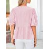 imagePRETTYGARDEN Womens Tie Front Striped Shirt 2025 Summer Trendy Fashion Cute Babydoll Tops Peplum Puffy Sleeve BlousePink