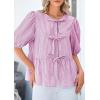 imagePRETTYGARDEN Womens Tie Front Striped Shirt 2025 Summer Trendy Fashion Cute Babydoll Tops Peplum Puffy Sleeve BlousePurple Red