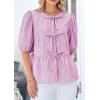 imagePRETTYGARDEN Womens Tie Front Striped Shirt 2025 Summer Trendy Fashion Cute Babydoll Tops Peplum Puffy Sleeve BlousePurple Red
