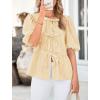 imagePRETTYGARDEN Womens Tie Front Striped Shirt 2025 Summer Trendy Fashion Cute Babydoll Tops Peplum Puffy Sleeve BlouseYellow