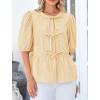 imagePRETTYGARDEN Womens Tie Front Striped Shirt 2025 Summer Trendy Fashion Cute Babydoll Tops Peplum Puffy Sleeve BlouseYellow