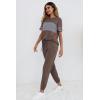 imagePRETTYGARDEN Womens Two Piece Sets 2025 Summer Spring Jogger Pants Travel Vacation Lounge Outfits Airplane Matching ClothesStriped Dark Khaki