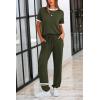 imagePRETTYGARDEN Womens Two Piece Sets 2025 Summer Spring Jogger Pants Travel Vacation Lounge Outfits Airplane Matching ClothesStripes Army Green