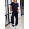 imagePRETTYGARDEN Womens Two Piece Sets 2025 Summer Spring Jogger Pants Travel Vacation Lounge Outfits Airplane Matching ClothesStripes Dark Blue