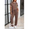 imagePRETTYGARDEN Womens Two Piece Sets 2025 Summer Spring Jogger Pants Travel Vacation Lounge Outfits Airplane Matching ClothesStripes Khaki