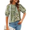 imagePRETTYGARDEN Floral Tops for Women Blouses Dressy Casual 2025 Summer Trendy Outfits Boho Pleated Short Sleeve ShirtsFloral Army Green