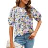 imagePRETTYGARDEN Floral Tops for Women Blouses Dressy Casual 2025 Summer Trendy Outfits Boho Pleated Short Sleeve ShirtsFloral Purple Pink