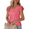 imagePRETTYGARDEN Summer Tops for Women 2025 Spring Trendy Fashion Clothes Casual Ruffle V Neck Short Sleeve Shirts BlousesCoral Red
