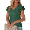 imagePRETTYGARDEN Summer Tops for Women 2025 Spring Trendy Fashion Clothes Casual Ruffle V Neck Short Sleeve Shirts BlousesDark Green