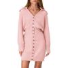 imagePRETTYGARDEN Sweater Dresses for Women 2025 Trendy Long Sleeve Button Down Short Mini Fall Winter DressPink