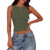imagePRETTYGARDEN Women Going Out Tops Summer Clothes 2025 Trendy Split Hem Ruched Sleeveless Shirt Cute Y2K Tank TopArmy Green
