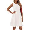 imagePRETTYGARDEN Womens 2025 Summer Sleeveless Mini Dress Crewneck Loose Tank A Line Pleated Swing Flowy Party DressesWhite