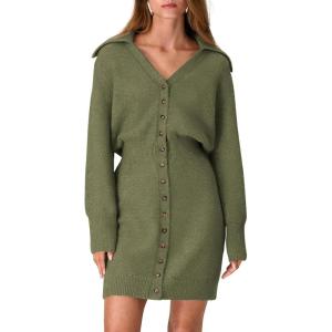 imagePRETTYGARDEN Sweater Dresses for Women 2025 Trendy Long Sleeve Button Down Short Mini Fall Winter DressArmy Green