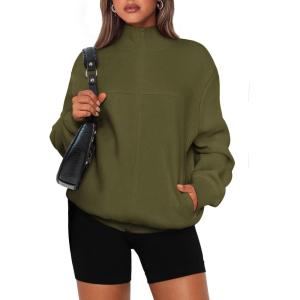 imagePRETTYGARDEN Womens 2025 Spring Fall Fashion Full Zip Up Sweatshirt Long Sleeve Loose Fit Trendy Casual Jacket with PocketsArmy Green