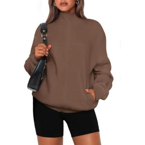 imagePRETTYGARDEN Womens 2025 Spring Fall Fashion Full Zip Up Sweatshirt Long Sleeve Loose Fit Trendy Casual Jacket with PocketsCoffee