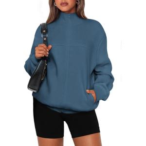 imagePRETTYGARDEN Womens 2025 Spring Fall Fashion Full Zip Up Sweatshirt Long Sleeve Loose Fit Trendy Casual Jacket with PocketsDark Blue