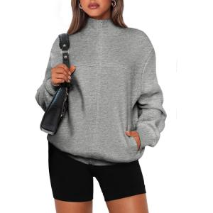 imagePRETTYGARDEN Womens 2025 Spring Fall Fashion Full Zip Up Sweatshirt Long Sleeve Loose Fit Trendy Casual Jacket with PocketsLight Grey
