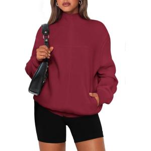 imagePRETTYGARDEN Womens 2025 Spring Fall Fashion Full Zip Up Sweatshirt Long Sleeve Loose Fit Trendy Casual Jacket with PocketsWine Red