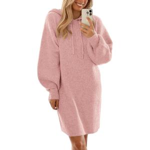 imagePRETTYGARDEN Womens Fall Sweater Dress Casual Long Sleeve Chunky Knit Pullover Oversized Hoodie Tunic Sweaters Winter ClothesPink