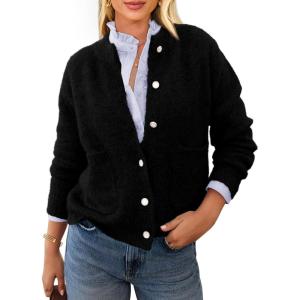imagePRETTYGARDEN Womens Knit Cardigan Sweaters Casual Long Sleeve Open Front Button Up Ribbed Fall Spring Sweater JacketsBlack