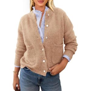 imagePRETTYGARDEN Womens Knit Cardigan Sweaters Casual Long Sleeve Open Front Button Up Ribbed Fall Spring Sweater JacketsKhaki